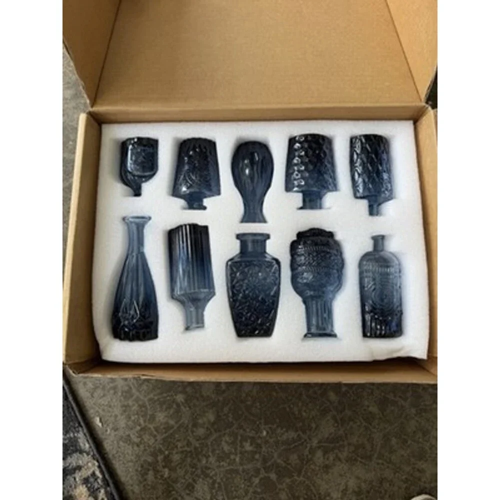 Bonne Ambiance Blue Glass Bud Vase Set of 10 Small Vintage Style Table Decor